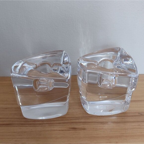 Set Of Orrefors Sweden Crystal Clear Glass Taper Candle Holders Geometric Cubes - Picture 4 of 13